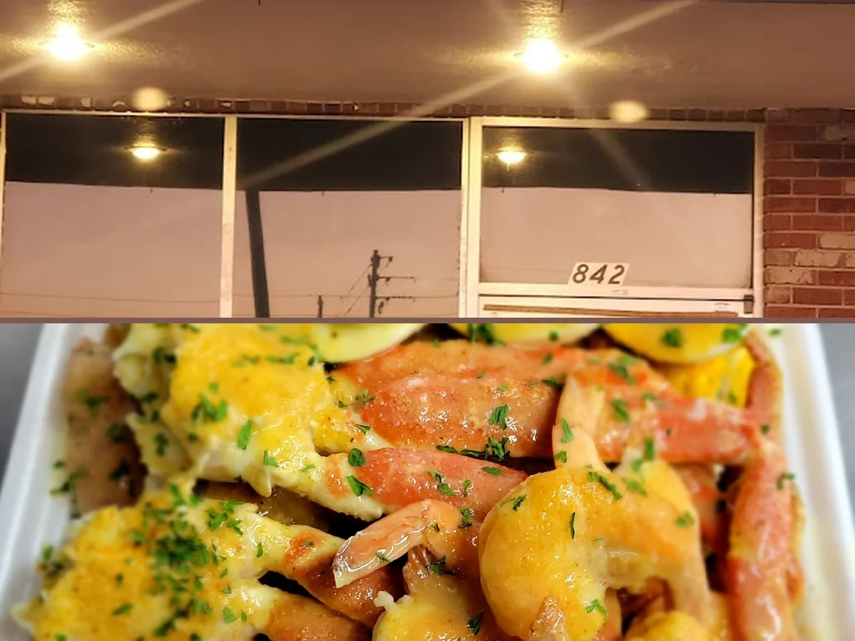 Crab legs served with garlic butter.