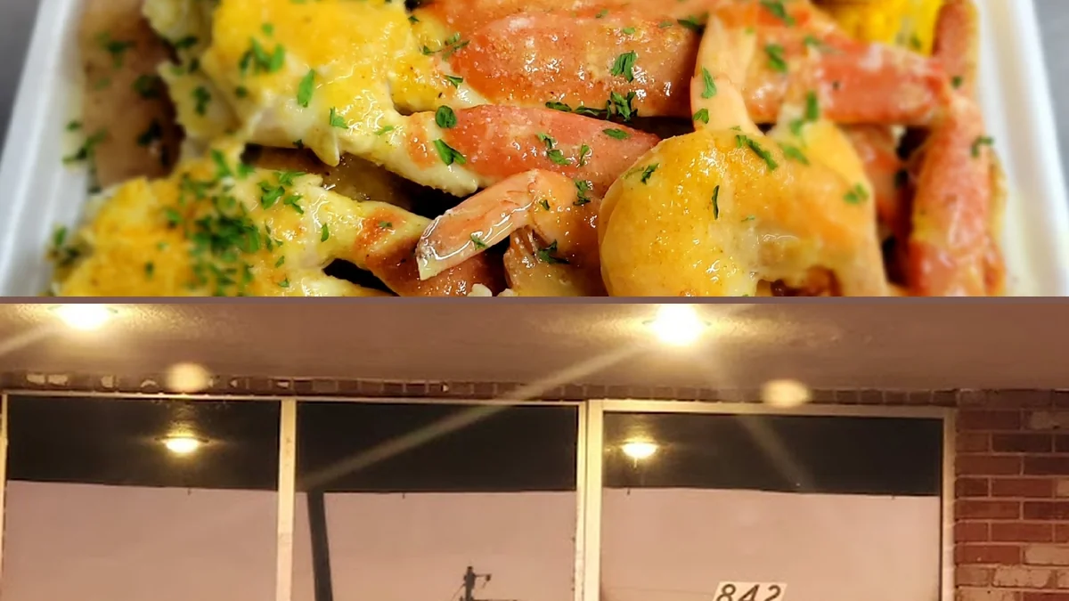 Crab legs served with garlic butter.